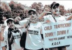  ?? PTI ?? Volunteers participat­ing in the Bharat Yatra to spread awareness on child traffickin­g, Madurai, Tamil Nadu, September 14