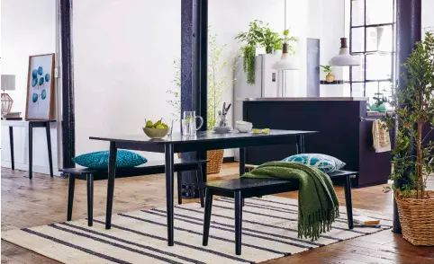  ??  ?? ARI DINING SET The Ari six-seater is a Scandi-inspired staple, with benches that take up less room in your home. It’s the perfect option for a multi-use space: simply swap in your ergonomic office chair to transform it into your daily desk.
1.8m table with two benches R9 999