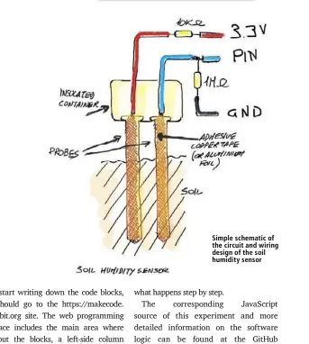  ??  ?? Simple schematic of the circuit and wiring design of the soil humidity sensor