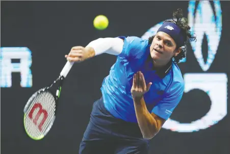  ?? ANTON VAGANOV/ REUTERS ?? Milos Raonic defeated Kazakhstan's Alexander Bublik en route to the semifinals at last week's St. Petersburg Open. The Canadian, who is ranked No. 19 in the world, advanced to the quarters of the European Open in Antwerp, but has withdrawn due to an abdominal strain.