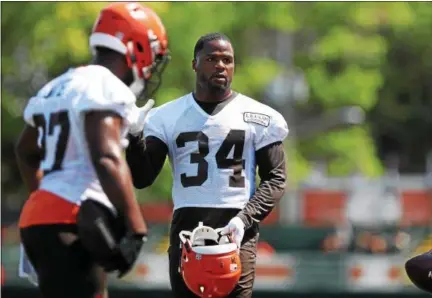  ?? TIM PHILLIS — THE NEWS-HERALD ?? Browns running back Carlos Hyde on the first day of training camp on July 26.
