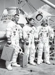  ?? NASA ?? Apollo 10, with Eugene Cernan, from left, John Young and Thomas Stafford, was the second crewed mission to orbit the moon.