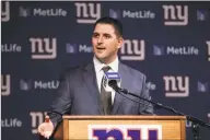  ?? Frank Franklin II / Associated Press ?? New York Giants coach Joe Judge speaks during a news conference in January.