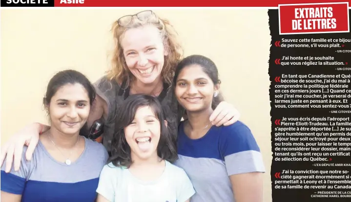  ??  ?? La commissair­e scolaire Stéphanie Bellenger-Heng et sa fille avec Leony Pavithra Lawrence (gauche) et sa soeur Dharusha (droite) lors d’un voyage au Sri Lanka le 17 janvier.