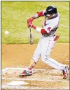  ??  ?? Boston Red Sox’s Alex Verdugo (left), hits a single during the third inning of a baseball game against the Miami Marlins on Sept 16 in Mi
ami. (AP)