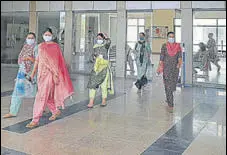  ?? HT PHOTO ?? Candidates coming out of the exam centre at Guru Gobind Singh Medical College, Faridkot, on Sunday.