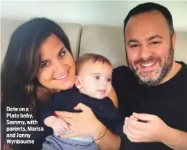  ?? ?? Date on a Plate baby, Sammy, with parents, Marisa and Jonny Wynbourne