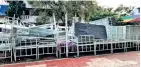  ??  ?? Cots, beds and mattresses used by COVID patients seen dumped on playground of Perambur Corporatio­n School for Girls