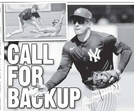  ?? USA TODAY Sports (2) ?? UP FOR GRABS: Jahmai Jones (right) and Kevin Smith (inset) are in the mix for the Yankees’ final roster spot for a reserve infielder after prospect Oswald Peraza went down with a shoulder injury.