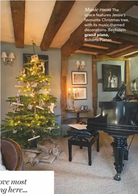  ??  ?? Music room The space features Jessie’s favourite Christmas tree, with its music-themed decoration­s. Bechstein grand piano,Roberts Pianos.