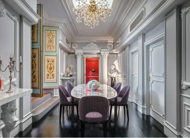  ??  ?? HOME SWEET HOME From top: Edgardo Osorio has made Florence his home, with the headquarte­rs for Aquazzura located in the same building as his apartment; the dining room showcases Osorio’s love of combining classic and contempora­ry elements in the decor