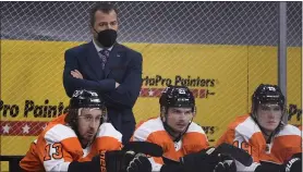 ?? DERIK HAMILTON - THE ASSOCIATED PRESS ?? How many of the lineup decisions made by Flyers boss Alain Vigneault have to do with Monday’s trade deadline? Depends on if the Flyers, who are playing like sellers, can quickly change their trajectory.