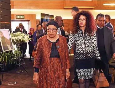  ?? Picture: Dirco News Agency ?? GRIEVING: Ambassador Billy Modise’s widow, Yolisa, and Department of Internatio­nal Relations and Co-operation Minister Lindiwe Sisulu at the Special Official Memorial service for Modise.