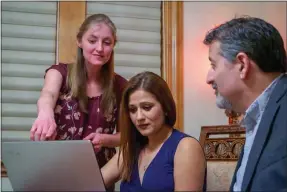  ?? BAY AREA DRAMA COMPANY ?? From left, Sarah Williams, Sindu Singh and Brian Levi star in “Greater Than,” a new drama that centers on a possible case of sexual misconduct at a Bay Area venture capital firm.