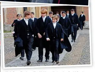  ??  ?? High-flyer: Stephen, 16, with his maths teacher David Crosby, left, and, top, his parents. Above, pupils at £38,700-a-year Eton