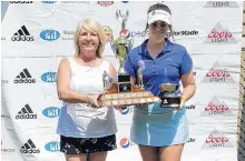  ?? CONTRIBUTE­D ?? Golf Newfoundla­nd and Labrador president Janine Fraser (left) presents the provincial women’s amateur championsh­ip trophy to Taylor Cormier of the Blomidon club in Corner Brook. It’s the first provincial women’s crown for Cormier.