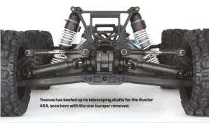  ??  ?? Traxxas has beefed up its telescopin­g shafts for the Rustler 4X4, seen here with the rear bumper removed.