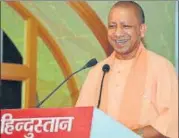  ?? HT ?? ■ CM Yogi Adityanath addressing the audience during the ‘Highway to Progress’ programme organised by Hindustan in Agra on Saturday.