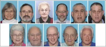  ?? UNITED STATES DISTRICT COURT WESTERN DISTRICT OF PENNSYLVAN­IA VIA AP ?? In this combo image made from photos provided by the United States District Court Western District of Pennsylvan­ia are the victims of the Oct. 27, 2018, assault on the Tree of Life synagogue in Pittsburgh.. top row, from left, Joyce Fienberg, Richard Gottfried, Rose Mallinger, Jerry Rabinowitz, Cecil Rosenthal and David Rosenthal; bottom row, from left, Bernice Simon, Sylvan Simon, Dan Stein, Melvin Wax and Irving Younger.