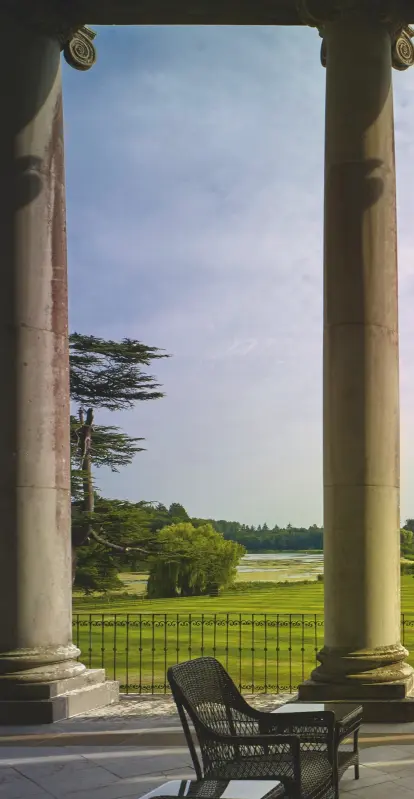  ??  ?? Fig 3: The colonnade is one of the most idiosyncra­tic elements of Crichel and frames a spectacula­r view out into the landscaped park