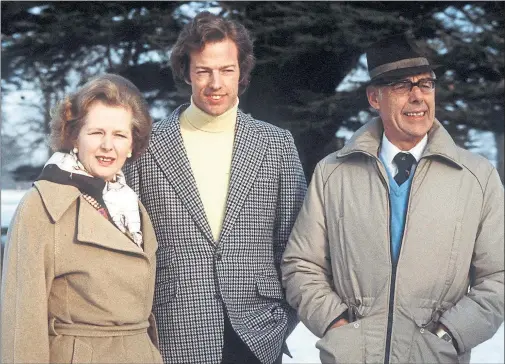  ??  ?? FIRST FAMILY: Prime Minister Margaret Thatcher, with son Mark and husband Denis, excluded everyone from talks with the Sultan, her secretary told biographer Charles Moore.