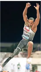  ?? FOTO: KYODO/DPA ?? Léon Schäfer in Aktion bei der Para-wm der Leichtathl­eten.