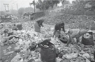  ?? AP Photo/Rajesh Kumar Singh ?? Indian rag pickers look for reusable materials at a garbage dump littered with polythene bags Jan. 21, 2016, in Lucknow, India. A new massive study finds that production of plastic and the hardto-breakdown synthetic waste is soaring in huge numbers.