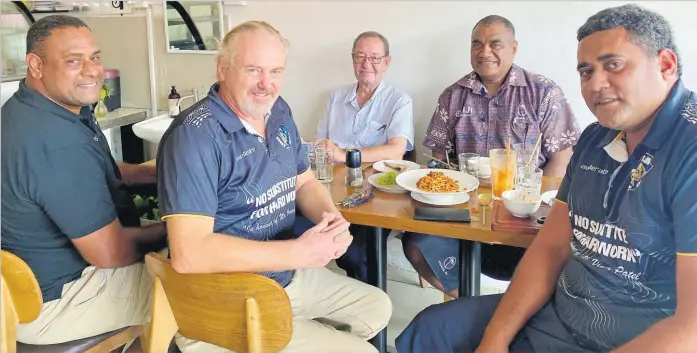  ?? Picture: BA RUGBY ?? After the workshop, Ba Rugby Union executives Gaby Kautoga (right) and Jeremy Duxbury (second from left) took the opportunit­y to spend more time with FRU officials (from left) developmen­t officer Lionel Danford, interim board chairperso­n Peter Mazey, and manager operations Sale Sorovaki in Suva.