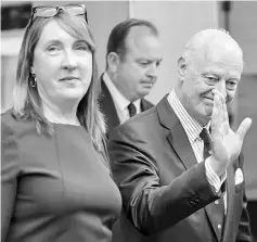  ??  ?? de Mistura (right) gestures as he arrives to attend a round of negotiatio­n, during the Intra Syria talks, at the European headquarte­rs of the United Nations in Geneva. — AFP photo