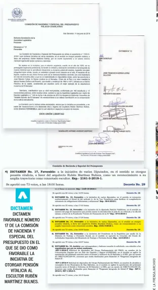  ??  ?? DICTAMEN DICTAMEN FAVORABLE NÚMERO 17 DE LA COMISIÓN DE HACIENDA Y ESPECIAL DEL PRESUPUEST­O EN EL QUE SE DIO COMO FAVORABLE LA INICIATIVA DE OTORGAR PENSIÓN VITALICIA AL ESCULTOR RUBÉN MARTÍNEZ BULNES. Reconocido. El escultor Rubén Martínez Bulnes ha...