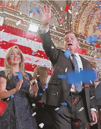  ?? STAFF FILE PHOTO BY MATT STONE ?? NOT MAKING THE GRADE: Mayor Martin J. Walsh, seen above after winning re-election, said he didn’t notice an Election Day fine on the Boston Public Schools.