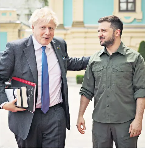  ?? ?? Boris Johnson met Volodymyr Zelensky, the Ukrainian president, in Kyiv, yesterday but was criticised by some northern Tory MPS for missing a Red Wall conference in Doncaster