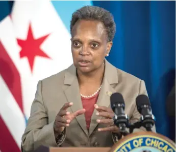  ?? ASHLEE REZIN GARCIA/SUN-TIMES ?? Mayor Lightfoot at a press conference at City Hall in the Loop, on Aug. 19.