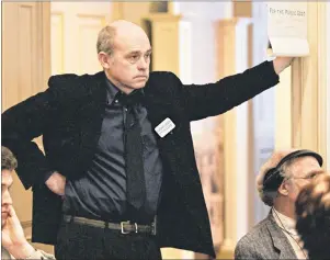  ?? CP PHOTO ?? Actor John Dunsworth listens to a speaker at a news conference in Halifax on April 12, 2005. Dunsworth, best known for playing Jim Lahey in the comedy series “Trailer Park Boys,” has died. His daughter Sarah Dunsworth confirmed the news in a statement...