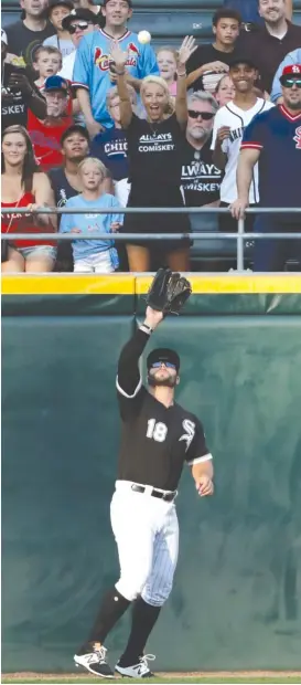  ?? NAM Y. HUH/ AP ?? White Sox left fielder Daniel Palka settles under a deep fly by the Cardinals’ Matt Carpenter in the first inning Wednesday at Guaranteed Rate Field.