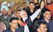  ?? PTI ?? PM Narendra Modi, back from his US visit, waves at a crowd outside the Palam Technical Airport in New Delhi on Saturday.