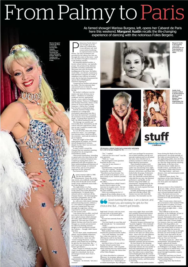  ?? KEVIN STENT / FAIRFAX NZ ?? Marissa Burgess’ Cabaret de Paris is currently touring New Zealand, performing in Auckland last night, Wellington tonight, Napier on Tuesday and Christchur­ch on Friday. Life became a cabaret: Austin had a conservati­ve upbringing but a visit to Europe...