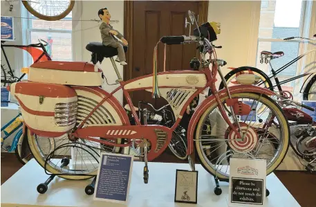  ?? ?? A modified 1953 Schwinn DX that was used in the 1985 film “Pee-wee’s Big Adventure” is on display at the Bicycle Museum of America in New Bremen, Ohio.