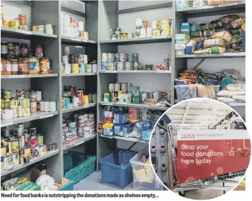  ?? ?? Need for food banks is outstrippi­ng the donations made as shelves empty...