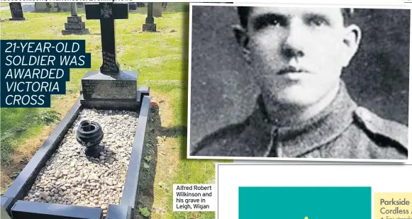  ??  ?? Alfred Robert Wilkinson and his grave in Leigh, Wigan