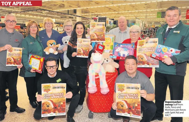  ??  ?? Supermarke­t sweep Staff from Asda, Tesco and Morrisons join forces with Spirit Aid and XACT