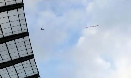  ?? Photograph: Michael Regan/ NMC Pool/PA ?? Plane flies over the Etihad Stadium during the Premier League match between Manchester City andBurnley.