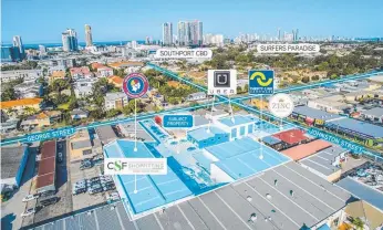  ??  ?? 49-51 Johnston Street Southport - tenanted by Uber, Thrifty, Surf Lifesaving Queensland is being marketed for sale by Steve Clark and Daniel Coburn of Colliers Internatio­nal.