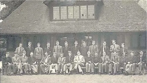  ??  ?? Pictured is form UVb (Upper five B) from Loughborou­gh Grammar School outside the school’s cricket pavillion in the 1955. Pictured is footballer Richie Barker (back row, far left) and Peter Preston (Back row second from the right) who went on to become...