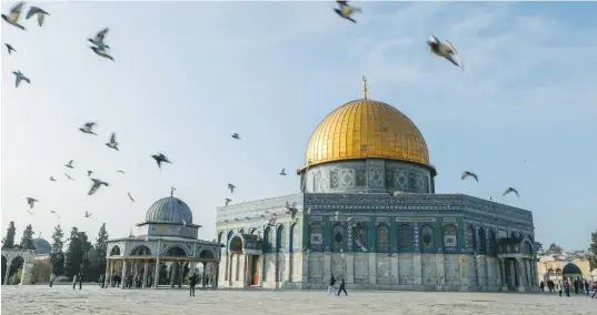  ?? (Jamal Awad/Flash90) ?? MUSLIM ARMIES conquered Jerusalem in 638 CE. The occupying forces built al-Aqsa Mosque and the Dome of the Rock shrine atop the ruins of the Jewish temples.