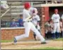  ?? AUSTIN HERTZOG - DIGITAL FIRST MEDIA ?? Boyertown’s Caleb Harrison drives the ball to the outfield against Exeter.