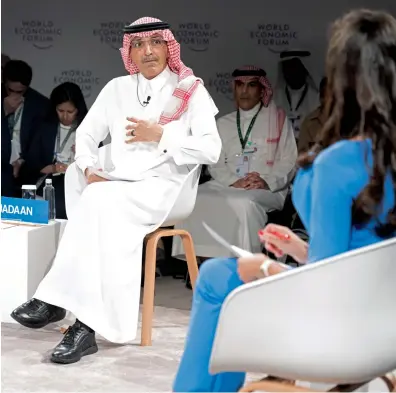  ?? WEF ?? The Saudi finance minister told a WEF panel that economies are ‘impacted by sentiments,’ and conflicts, such as in Gaza and Ukraine, pressure economic emotions.