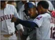  ?? MATT MARTON — THE ASSOCIATED PRESS ?? Jose Ramirez celebrates with Francisco Lindor after his home run against the White Sox during the sixth inning Aug. 11 in Chicago.