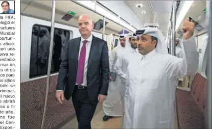  ??  ?? PREPARACIÓ­N. Gianni Infantino visita el nuevo metro de Doha que será inaugurado este año.