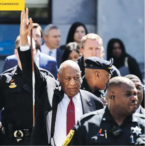  ?? COREY PERRINE / THE ASSOCIATED PRESS ?? Bill Cosby leaves a Pennsylvan­ia courthouse Thursday after a jury found he sexually violated Toronto native Andrea Constand at his home in 2004.